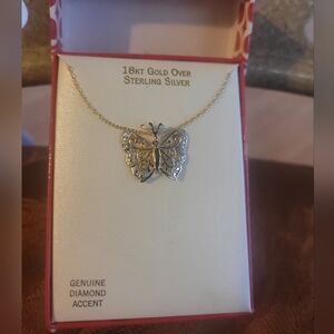 18K Gold Over Sterling Silver Butterfly Pendant